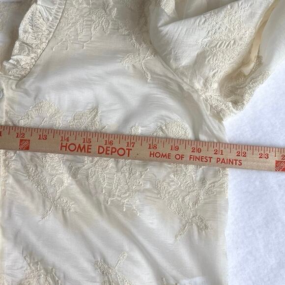 Taelynn Sheer Ivory Long Sleeve Button Down Blouse V Neck Ruffle Collar Sz Med - Picture 9 of 11